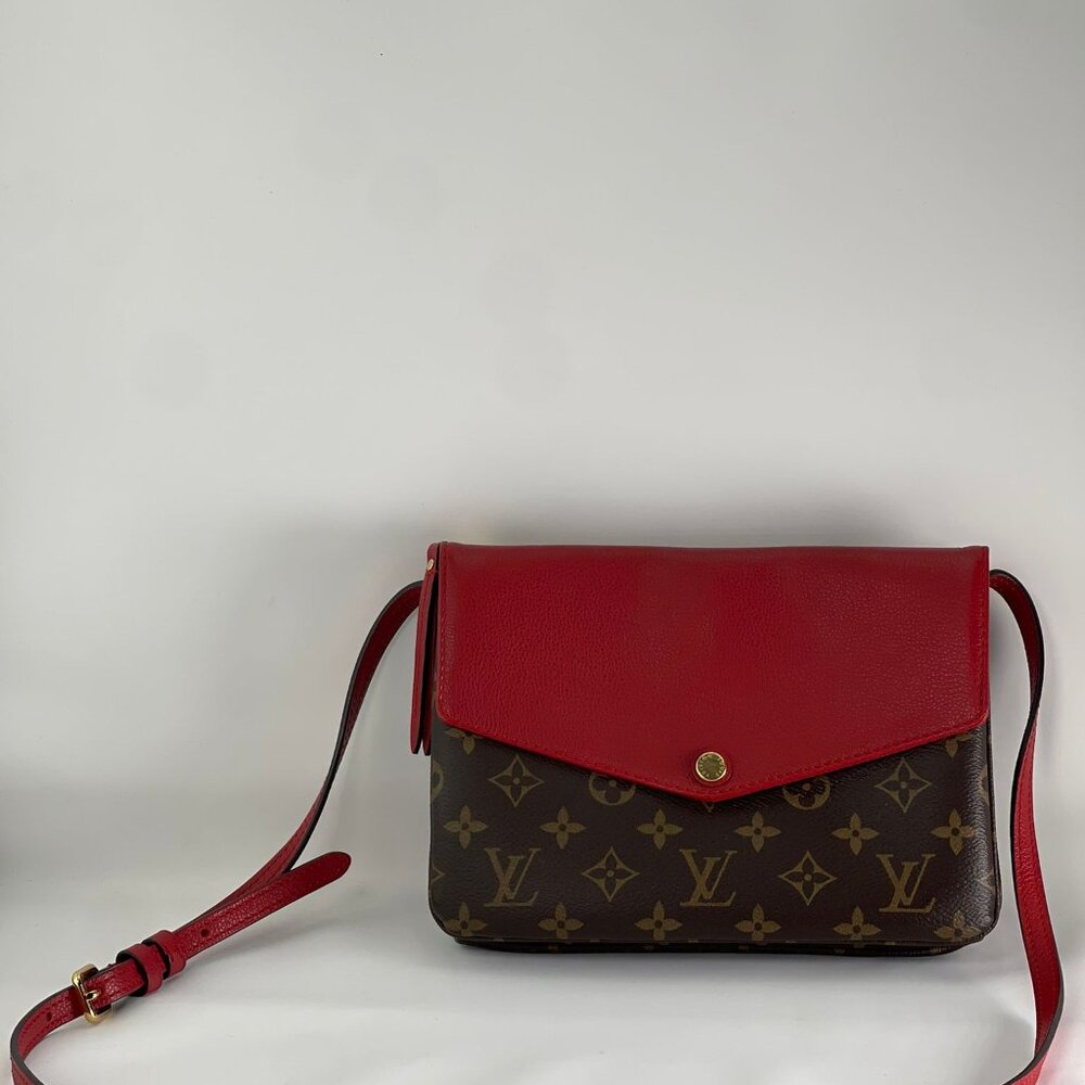 Authentic Louis Vuitton Twice Monogram Canvas Red leather Messenger Crossbody Sh
